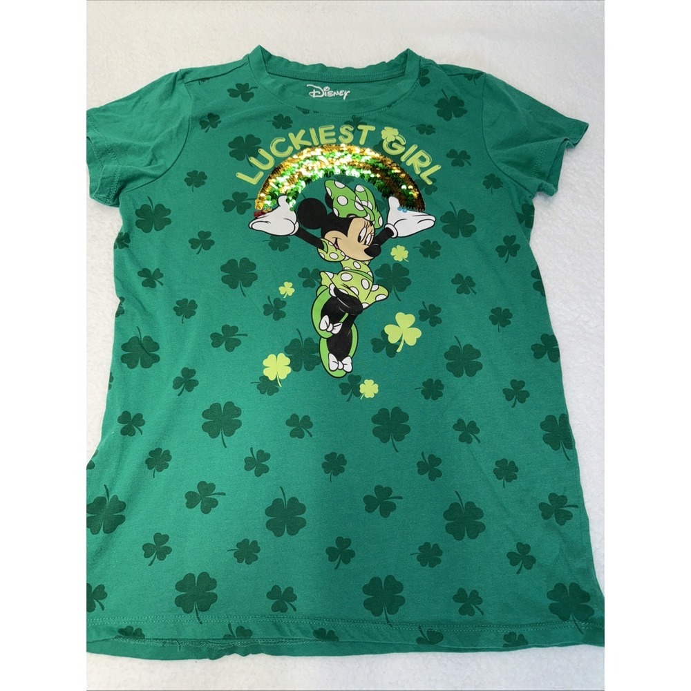 Disney's Minnie Mouse Flip Sequin Green Shamrock Tee US Size 14/16 St. Patrick's